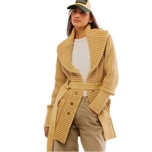 Free People Ryanne Long Haul Cozy Warm Caramel Belted Silhouette Cardigan
